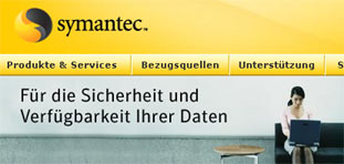 Faksimile der Einstiegsseite von symantec.de